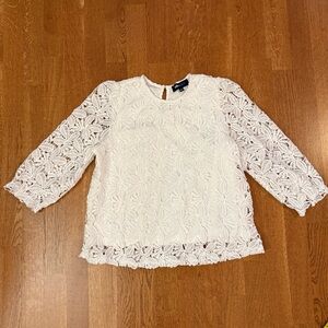 AliceBlue White Floral Lace Blouse Long Sleeve Sheer Elegant Top Women Sz Large